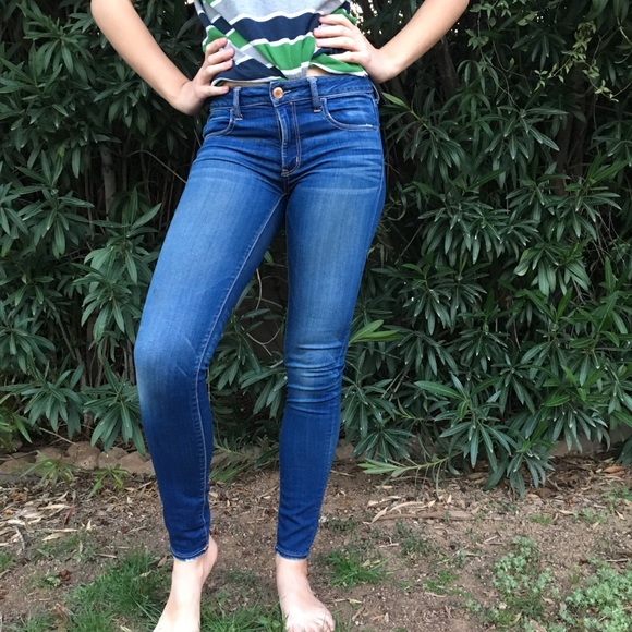 DEEP BLUE AMERICAN EAGLE SIZE 6 SKINNY JEGGINGS - Picture 4 of 8